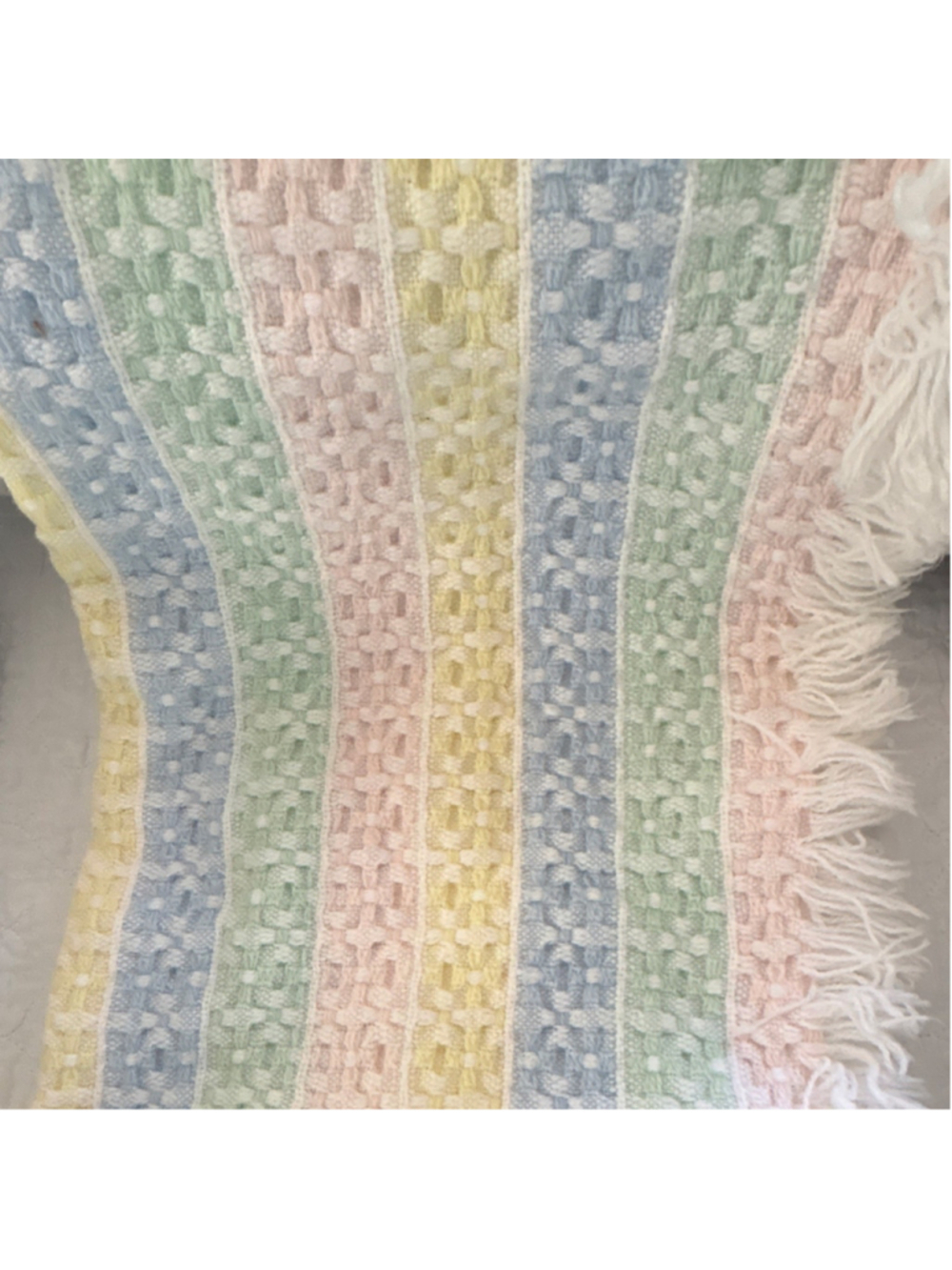 Pastel Striped Acrylic Knitted Crib Blanket with Fringe for Nursery - Picture 2 of 3